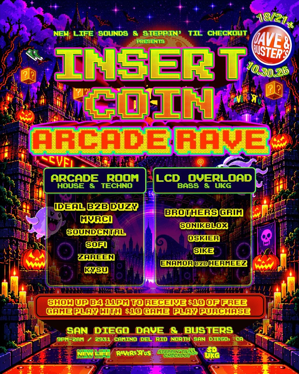 INSERT COIN - Halloween Arcade Rave (18/21+) — Dave & Busters Mission Valley · Fri Oct 30