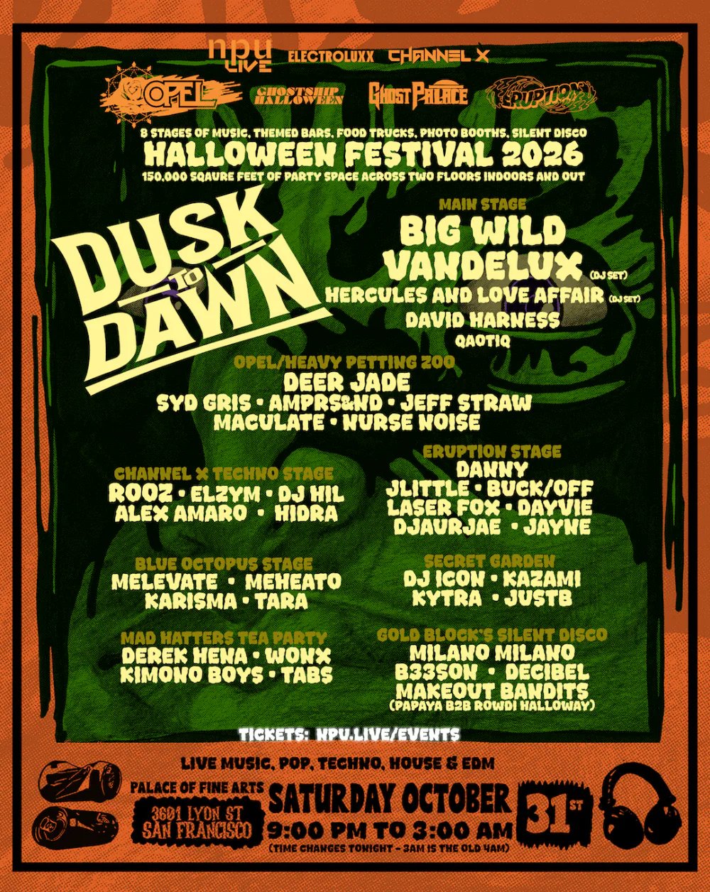 DUSK TO DAWN HALLOWEEN: Big Wild, Vandelux, Hercules & Love Affair, Qaotiq + more — Palace of Fine Arts · Sat Oct 31