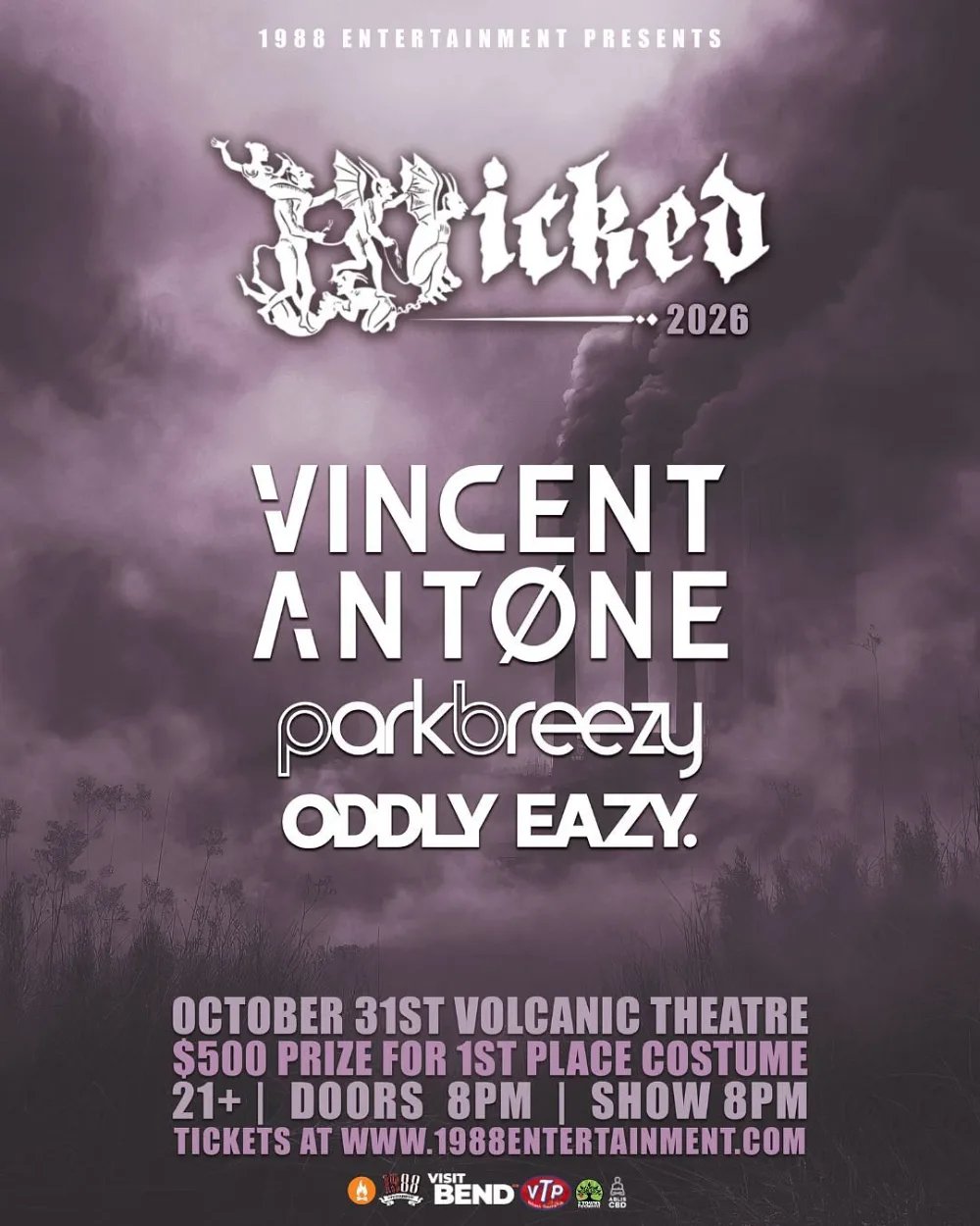 Wicked Halloween: Vincent Antone, parkbreezy, Oddly Eazy — Volcanic Theatre Pub · Sat Oct 31