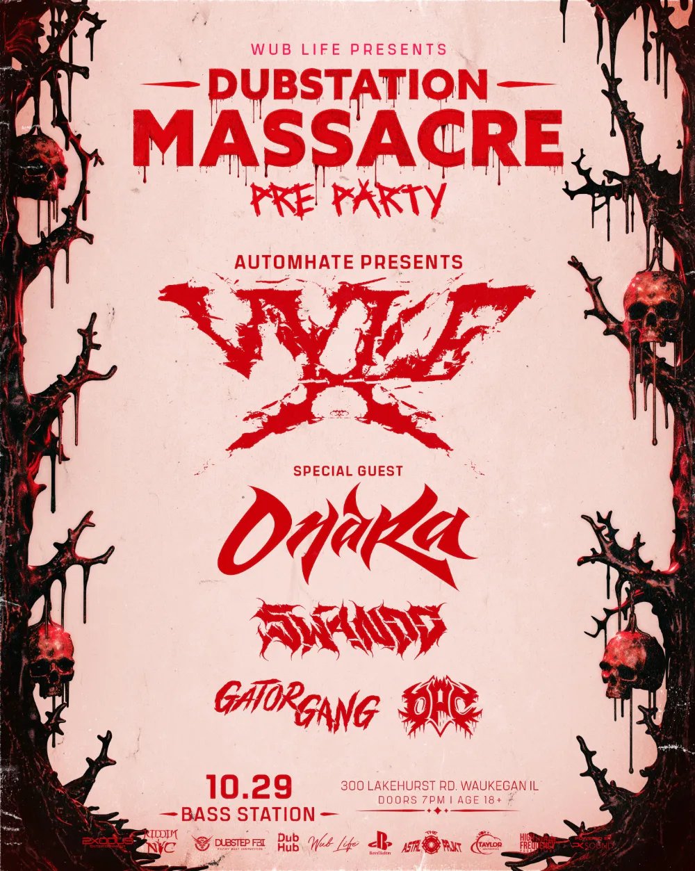 Dubstation Massacre Pre Party: Automhate (Vyle Set), ONARA, Swando, Gator Gang + more — Bass Station · Thu Oct 29