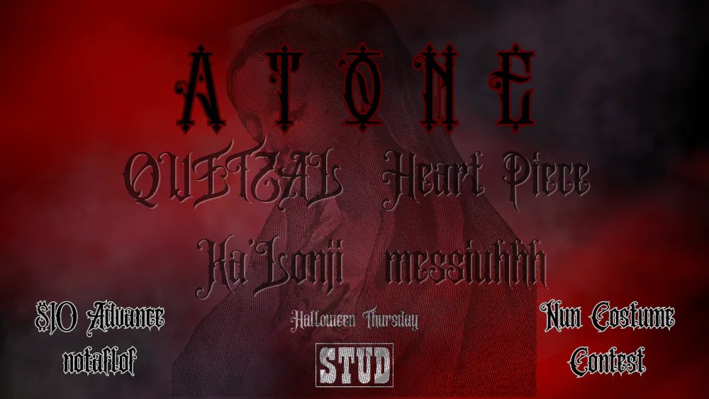 Atone — The Stud · Thu Oct 29