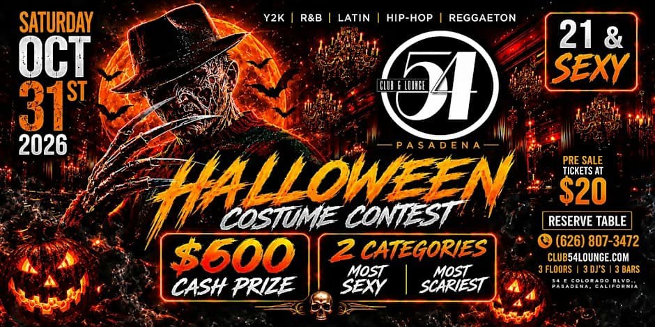 Halloween 2026 — Club 54 Pasadena · Sat Oct 31