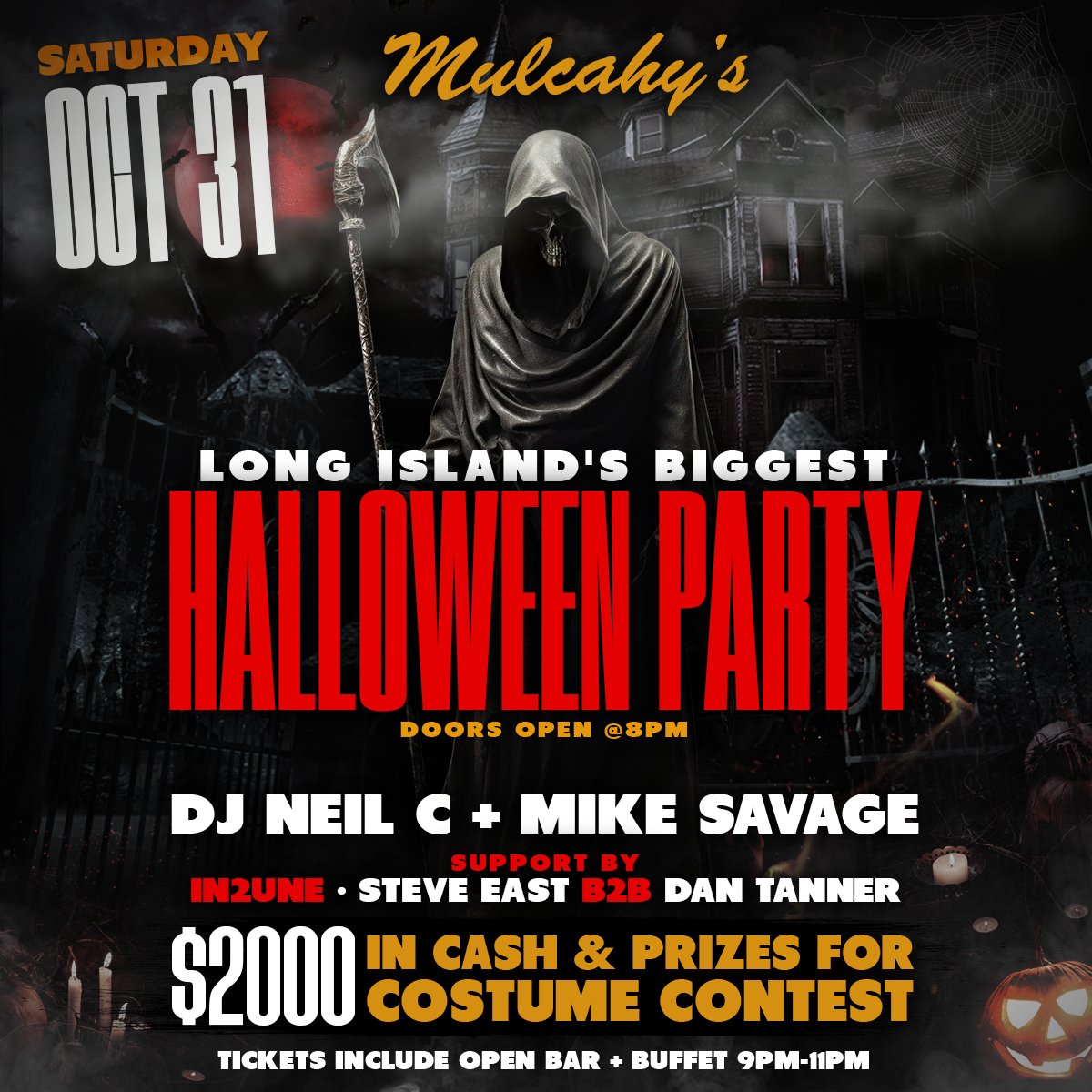 Halloween 2026: Long Island's Biggest Halloween Party — Mulcahy's · Sat Oct 31 · 9pm · 21+