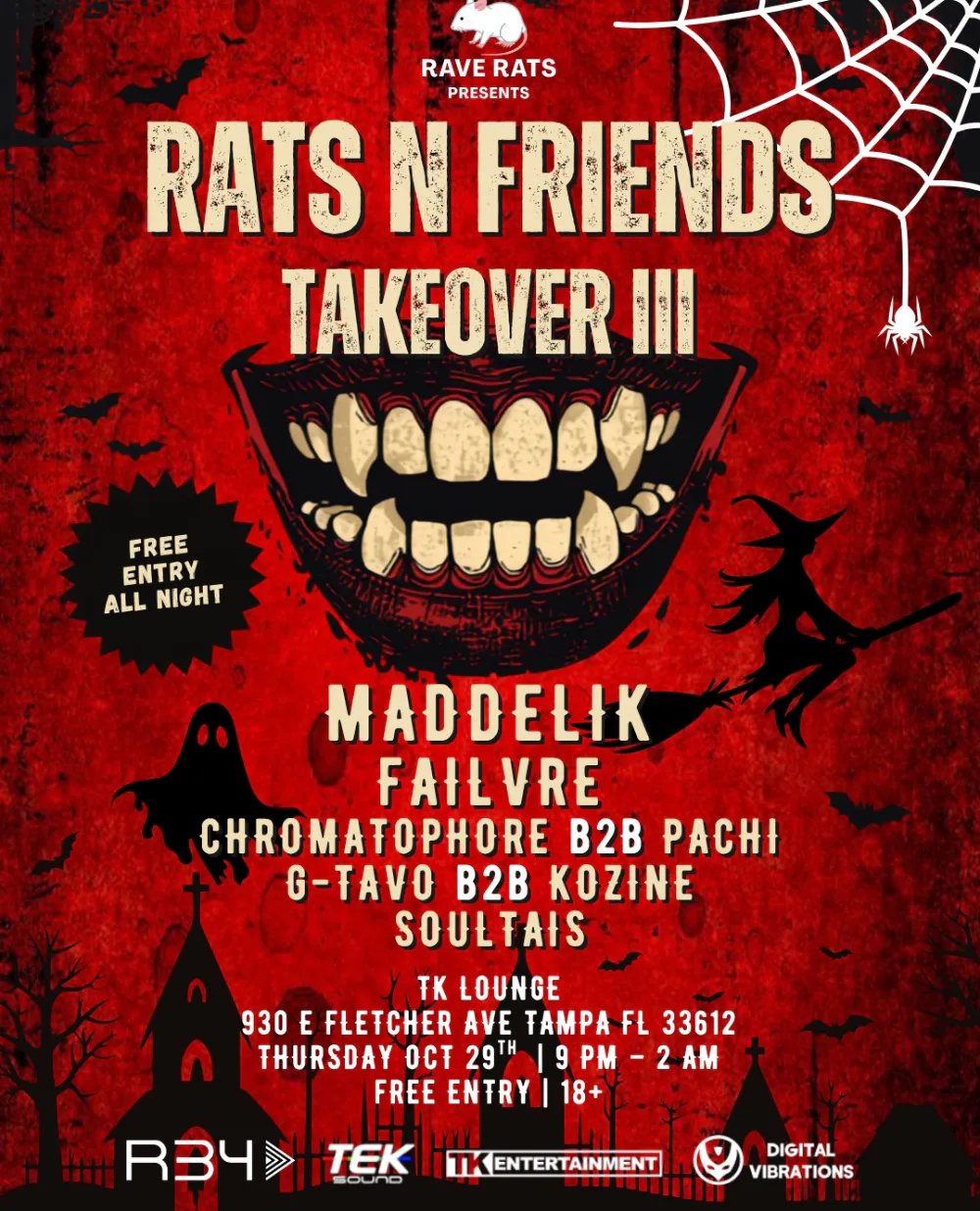 Rats N Friends Takeover III: Maddelik, Failvre, Chromatophore, PACHI, Soultais, KOZINE, G-TAVO — TK Lounge · Thu Oct 29