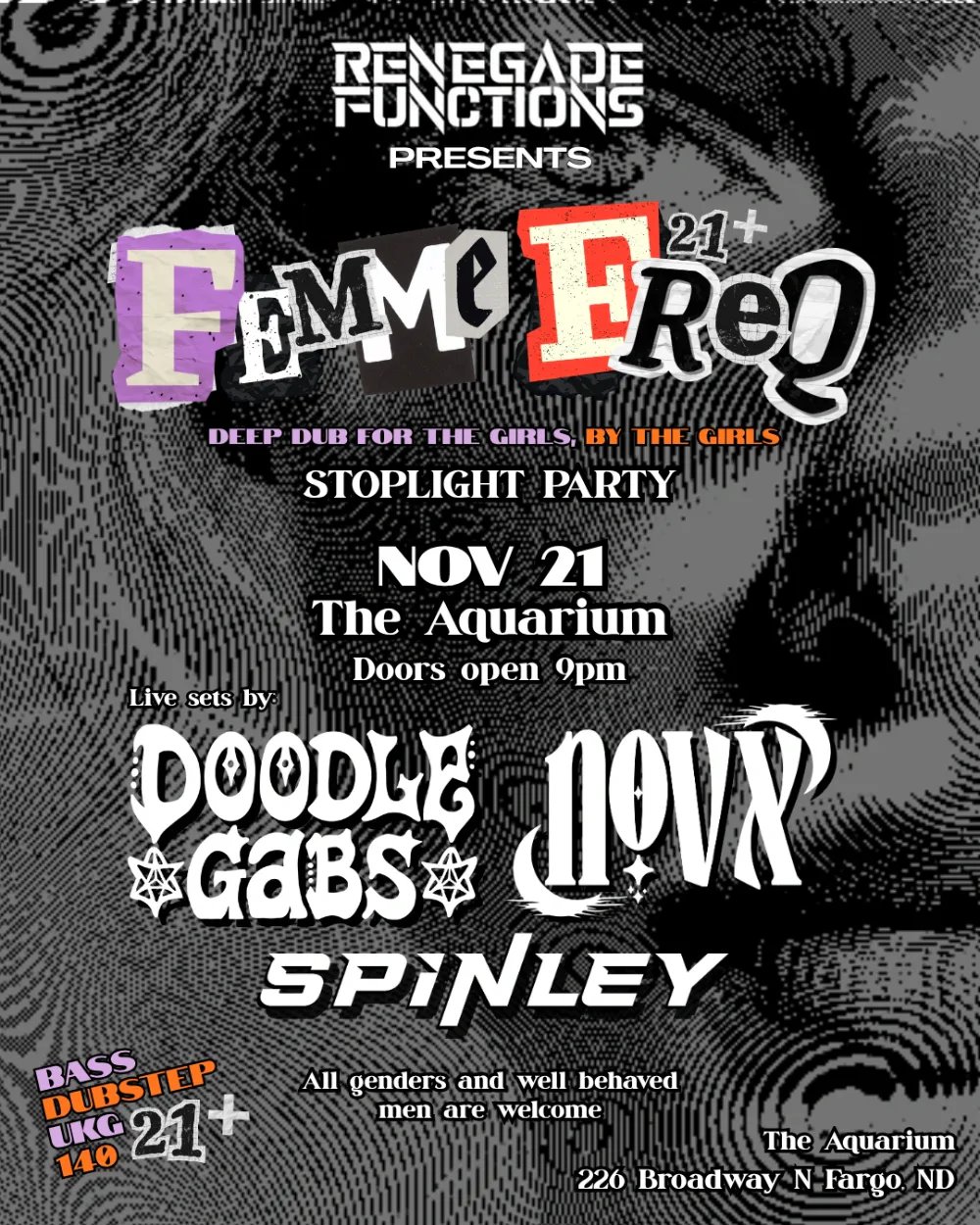 Femme Freq: Novx, Doodle Gabs, SPiNLEY — The Aquarium · Sat Nov 21
