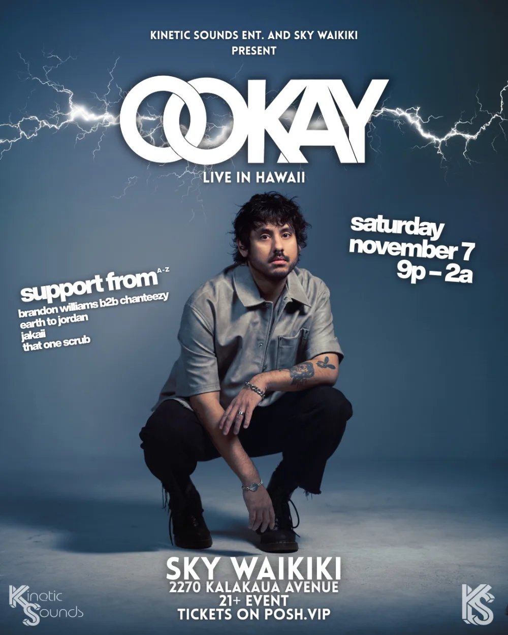 Ookay, Brandon Williams b2b Chanteezy, Earth to Jordan, Jakaii, That One Scrub — SKY Waikiki · Sat Nov 7