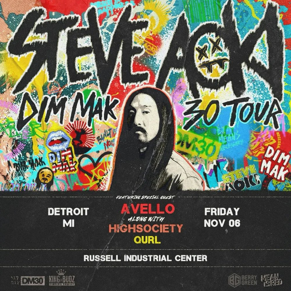 DIM MAK 30 Tour: Steve Aoki, AVELLO, QURL — Russell Industrial Center · Fri Nov 6