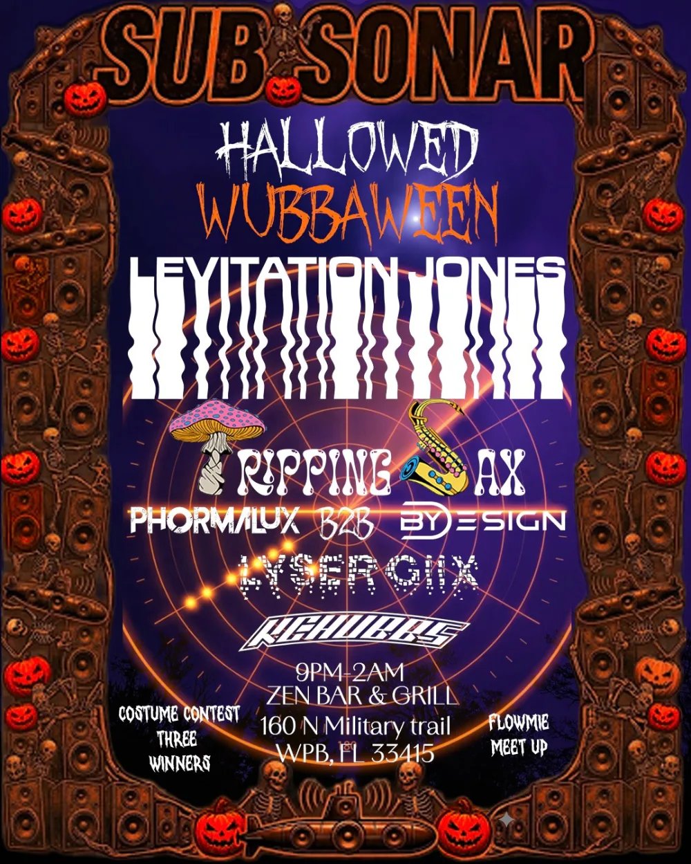 HALLOWED WUBBAWEEN: Levitation Jones, Trippingsax, LYSERGIIX, By Design, Phormalux + more — Zen Bar & Grill · Sat Oct 31