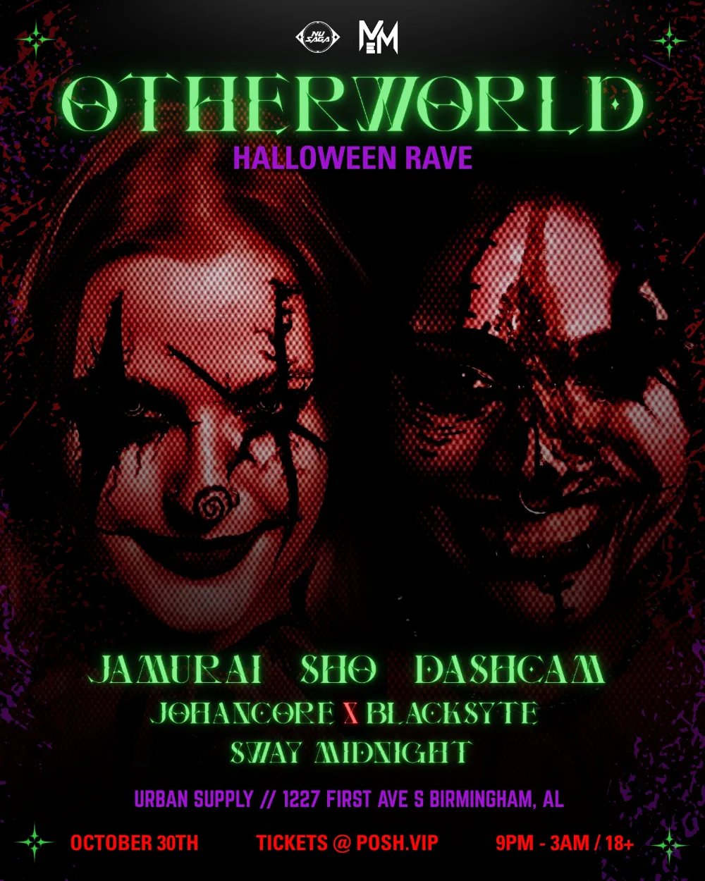 NU SAGA PRESENTS - OTHERWORLD HALLOWEEEN RAVE: JAMURAI, Sho, Dashcam, Johancore, BLACKSYTE + more — Urban Supply · Fri O