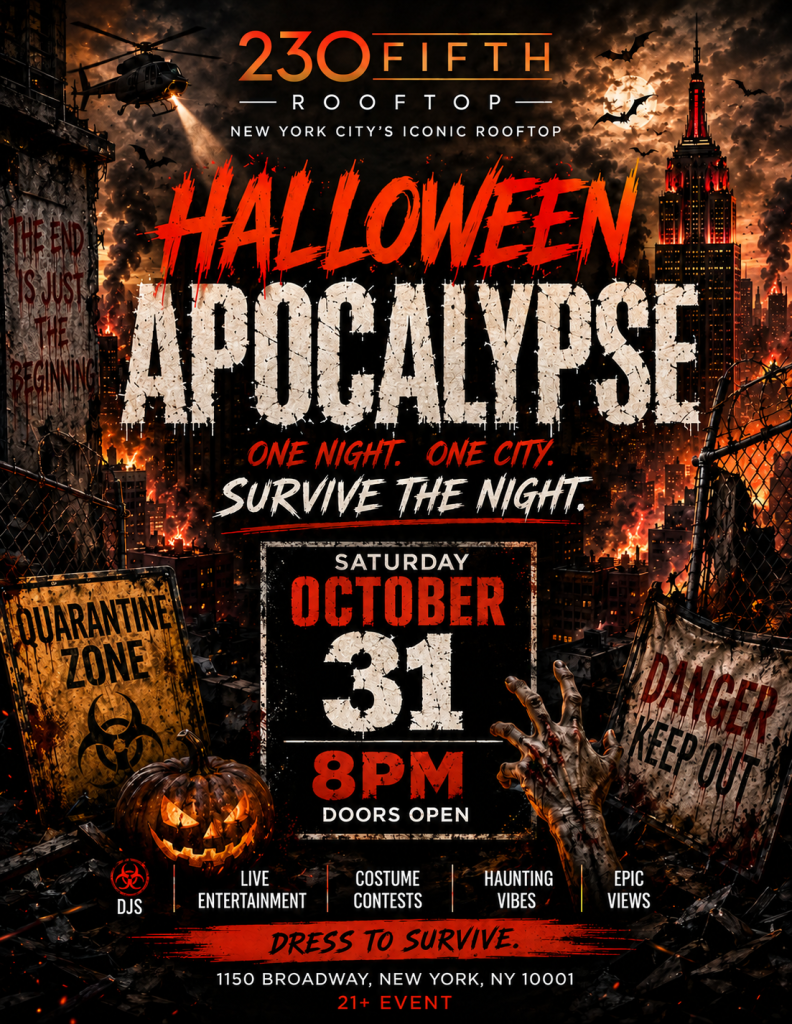 Apocalypse Halloween Party — 230 Fifth Rooftop · Sat Oct 31 · 8pm · From $30 · 21+