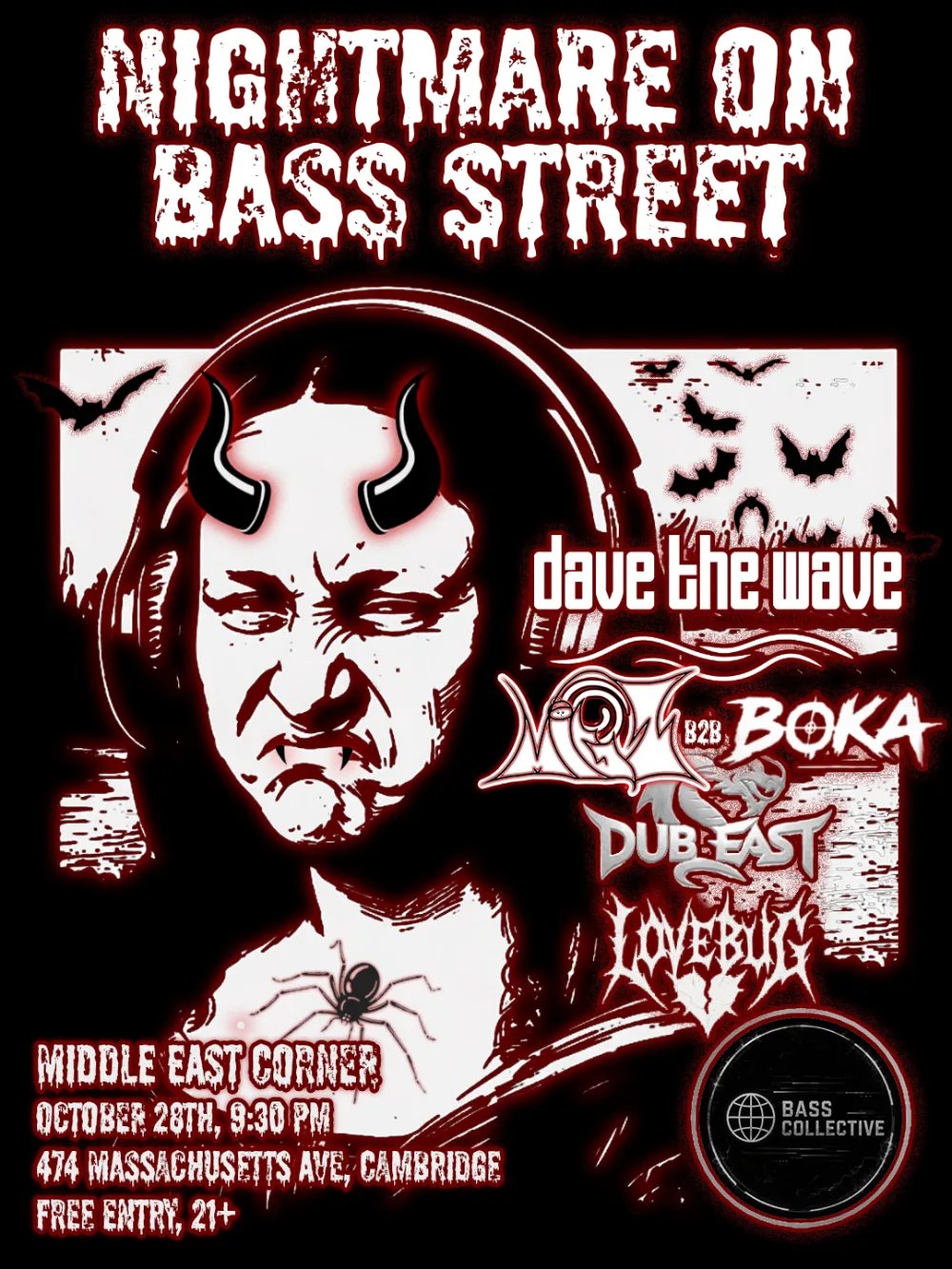 Bass Collective - Nightmare On BASS Street: Dave The Wave, Migzbr, Boka, DubEast, LoveBug — Middle East · Wed Oct 28