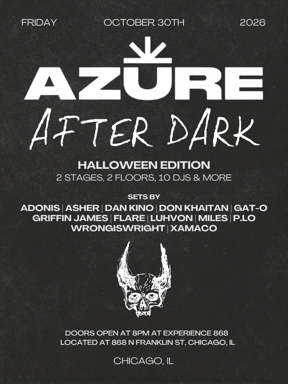 Azure After Dark — Experience 868 Events · Fri Oct 30