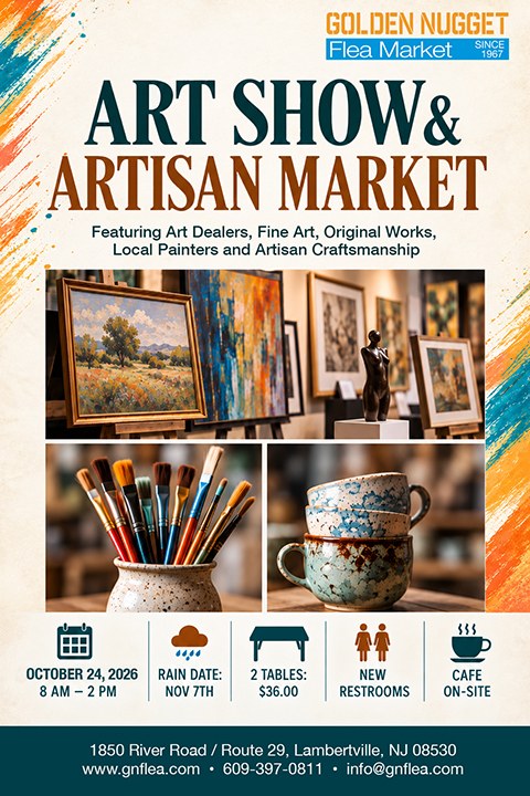 Golden Nugget Antique Flea Market — Lambertville, NJ · Year-round Wednesdays, Sat & Sun, 6 AM–4 PM