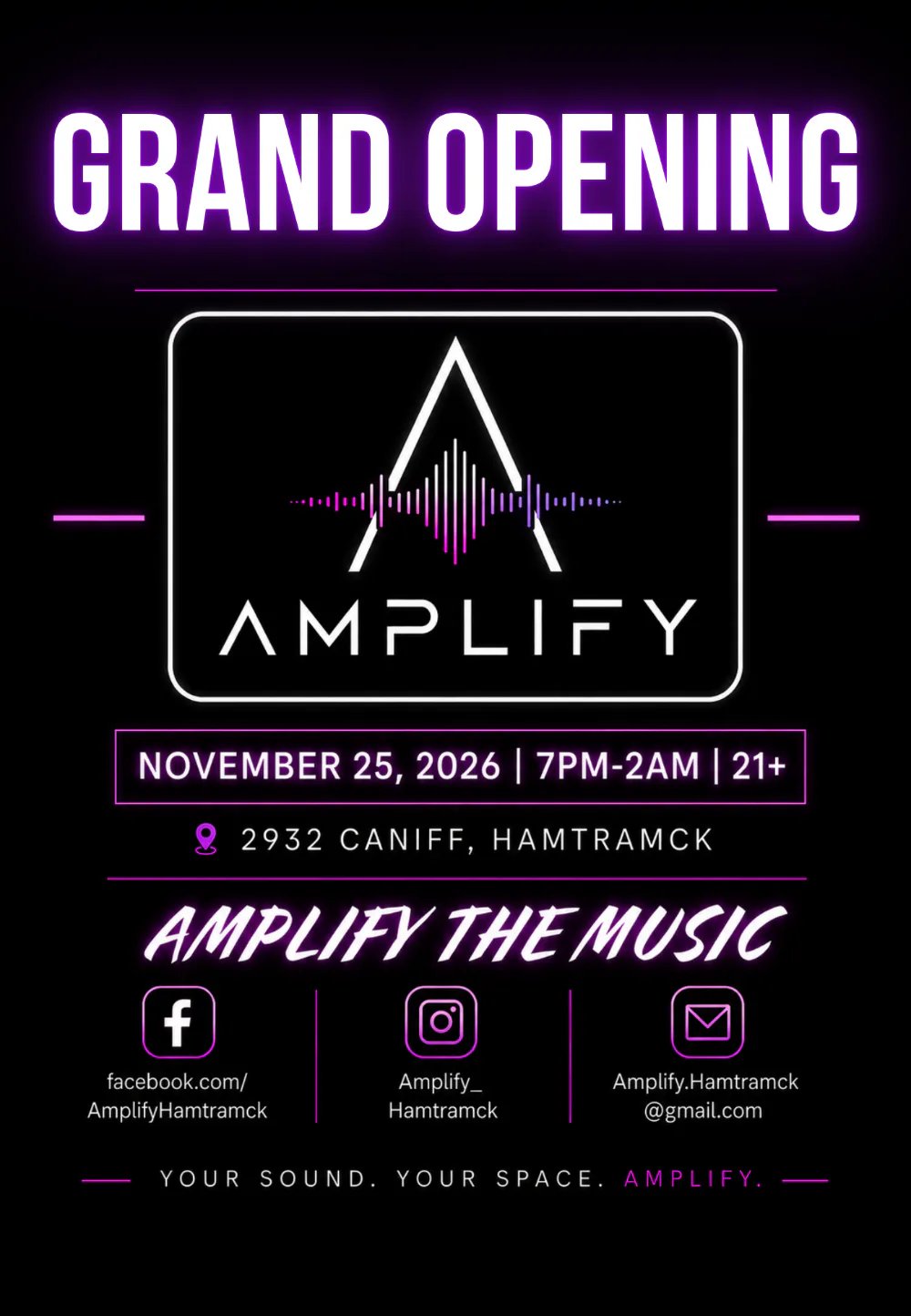 Amplify Grand Opening: TBA — Amplify · Wed Nov 25