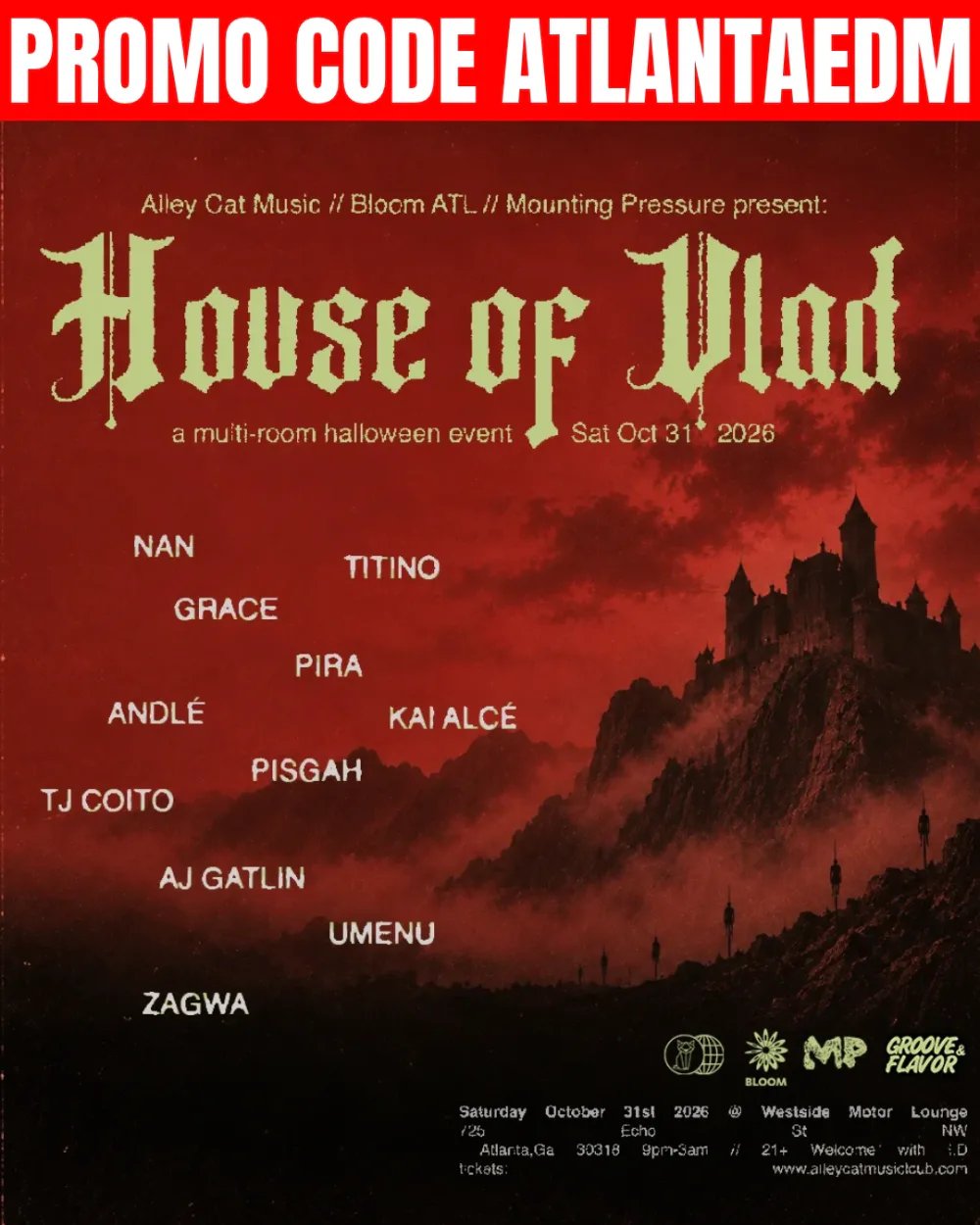 Atlanta Underground Halloween Party: Naan, Tito Mazzetta, g.mrosek, Tj Coito, ANDLÉ — Westside Motor Lounge · Sat Oct 31