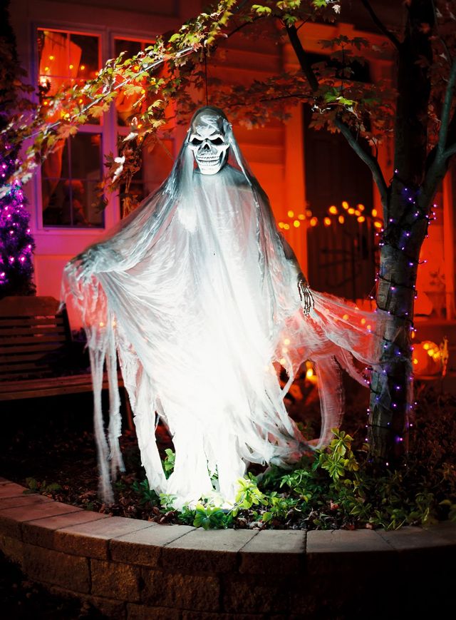 13 Skeletons — 948 Rte. 202-206, Bridgewater, NJ (Epic daytime front-yard lawn display with whiskey barrels wi)