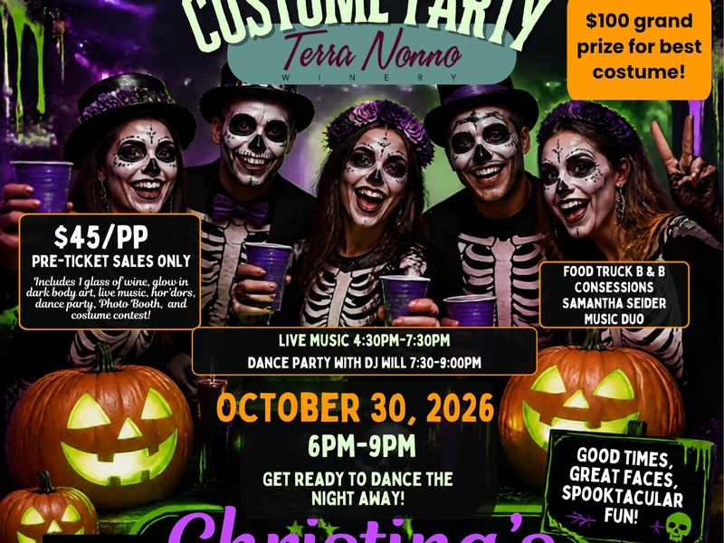 Adult Halloween Bash — Terra Nonno Winery, Millville · Fri Oct 30 · 6–9pm · 21+