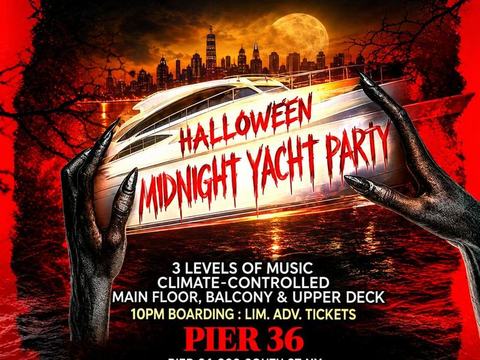 Halloween Midnight Yacht Party — Pier 36 · Sat Oct 31 · 10pm boarding · 21+
