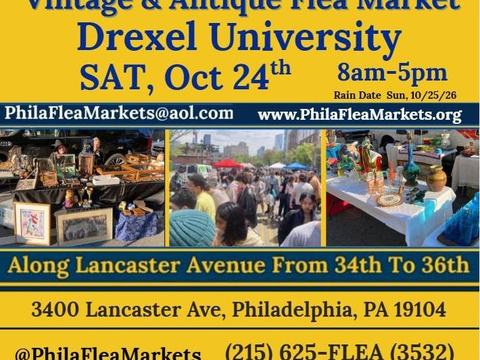 Drexel University Flea Market — 3400 Lancaster Ave, Philadelphia, PA · Sat, Oct 24 · 8:00 AM–5:00 PM · Free entry