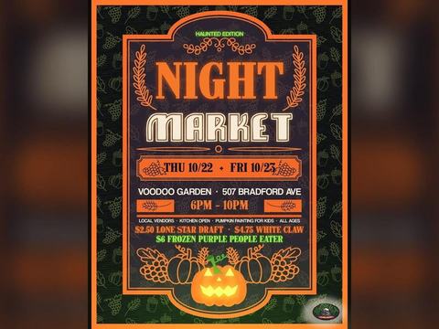 VooDoo Garden Night Market: Haunted Edition — VooDoo Hut, Kemah · Fri Oct 23 · 6–10pm · FREE