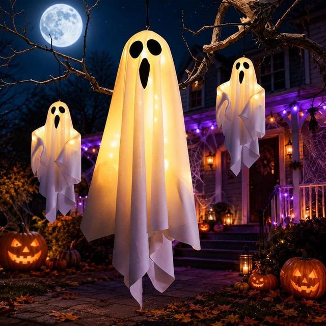 Display at 116 Chicasaw Dr — 116 Chicasaw Dr, Oakland, NJ (Entire front lawn aglow with Halloween lights and decoration)
